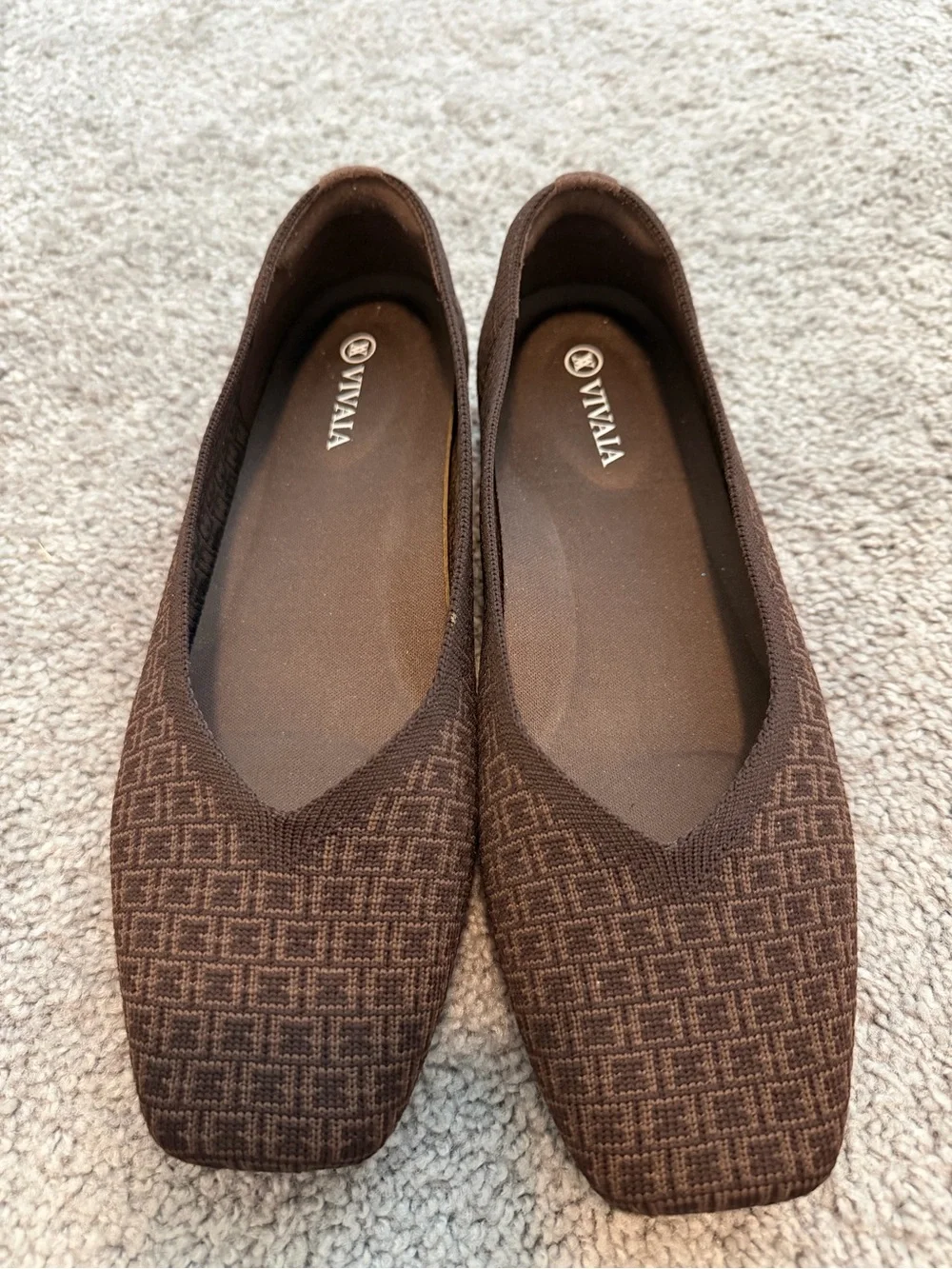 Vivaia square-toe knit flats geometric print 7.5 / 38.5